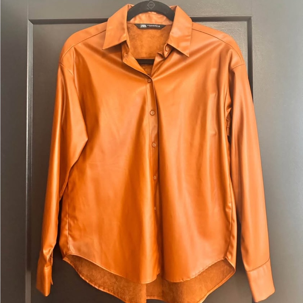 Zara Tan Faux Leather Shirt